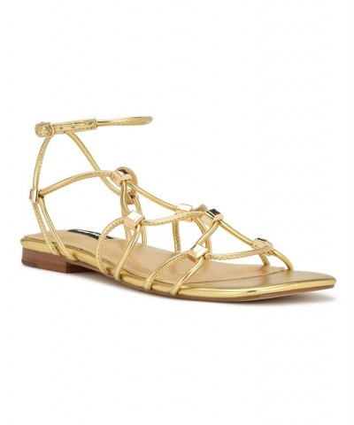 Women's Majah Square Toe Strappy Flat Sandals Yellow $45.39 Shoes