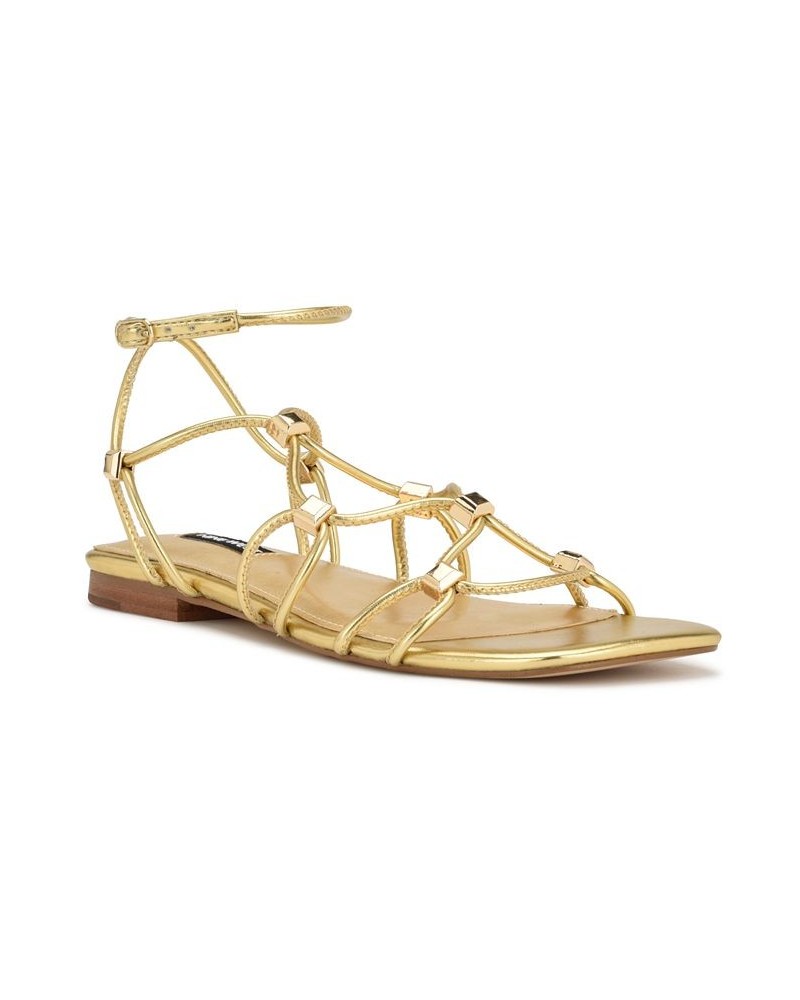 Women's Majah Square Toe Strappy Flat Sandals Yellow $45.39 Shoes