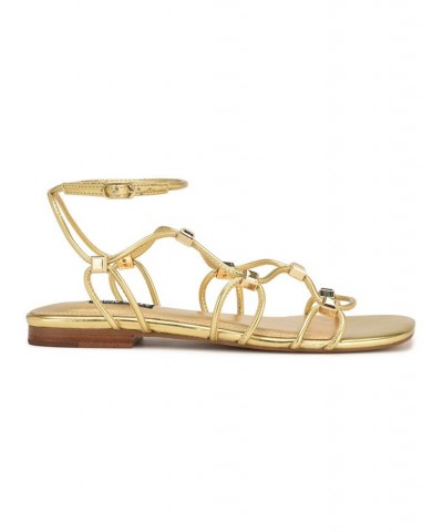 Women's Majah Square Toe Strappy Flat Sandals Yellow $45.39 Shoes