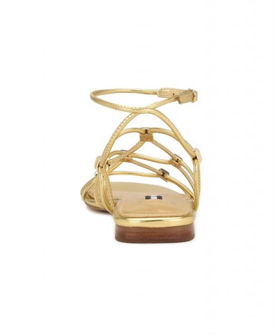 Women's Majah Square Toe Strappy Flat Sandals Yellow $45.39 Shoes