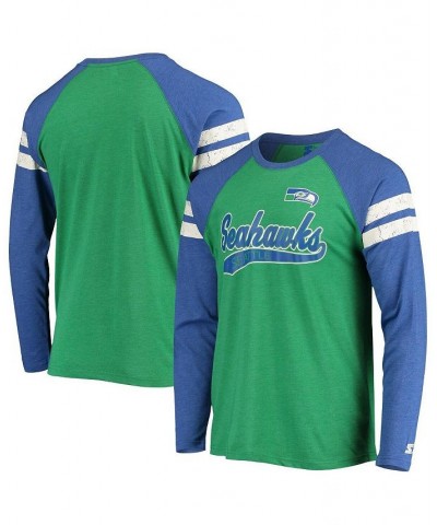 Men's Green, Royal Seattle Seahawks Throwback League Raglan Long Sleeve Tri-Blend T-shirt $27.95 T-Shirts