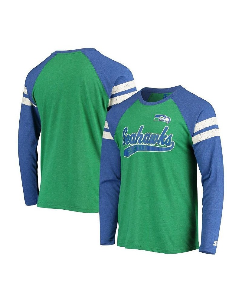 Men's Green, Royal Seattle Seahawks Throwback League Raglan Long Sleeve Tri-Blend T-shirt $27.95 T-Shirts