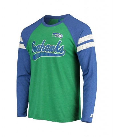 Men's Green, Royal Seattle Seahawks Throwback League Raglan Long Sleeve Tri-Blend T-shirt $27.95 T-Shirts