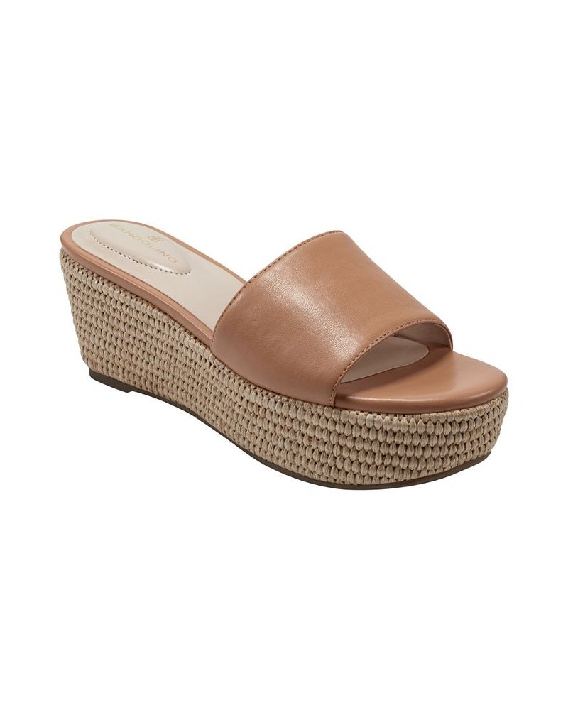 Women's Kennie Open Toe Slip-on Platform Wedge Sandals Brown $35.60 Shoes