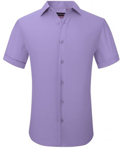 Men's Slim Fit Performance Short Sleeves Solid Button Down Shirt PD13 $18.14 Dress Shirts