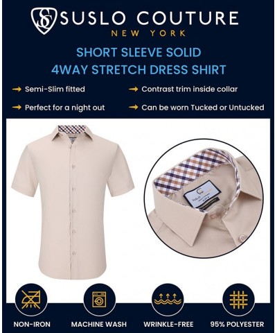 Men's Slim Fit Performance Short Sleeves Solid Button Down Shirt PD13 $18.14 Dress Shirts