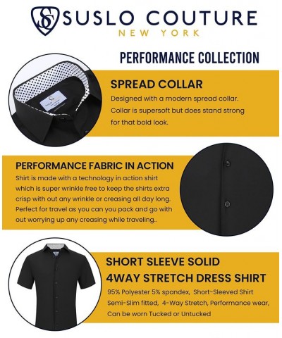 Men's Slim Fit Performance Short Sleeves Solid Button Down Shirt PD13 $18.14 Dress Shirts