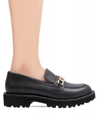 Women's Tinaa Lug Sole Loafers Black $44.69 Shoes