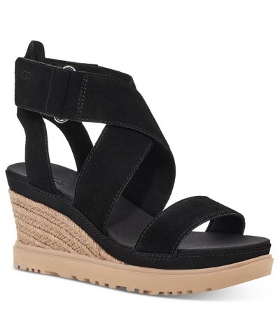 Women's Ileana Ankle-Strap Espadrille Platform Wedge Sandals Black $48.10 Shoes