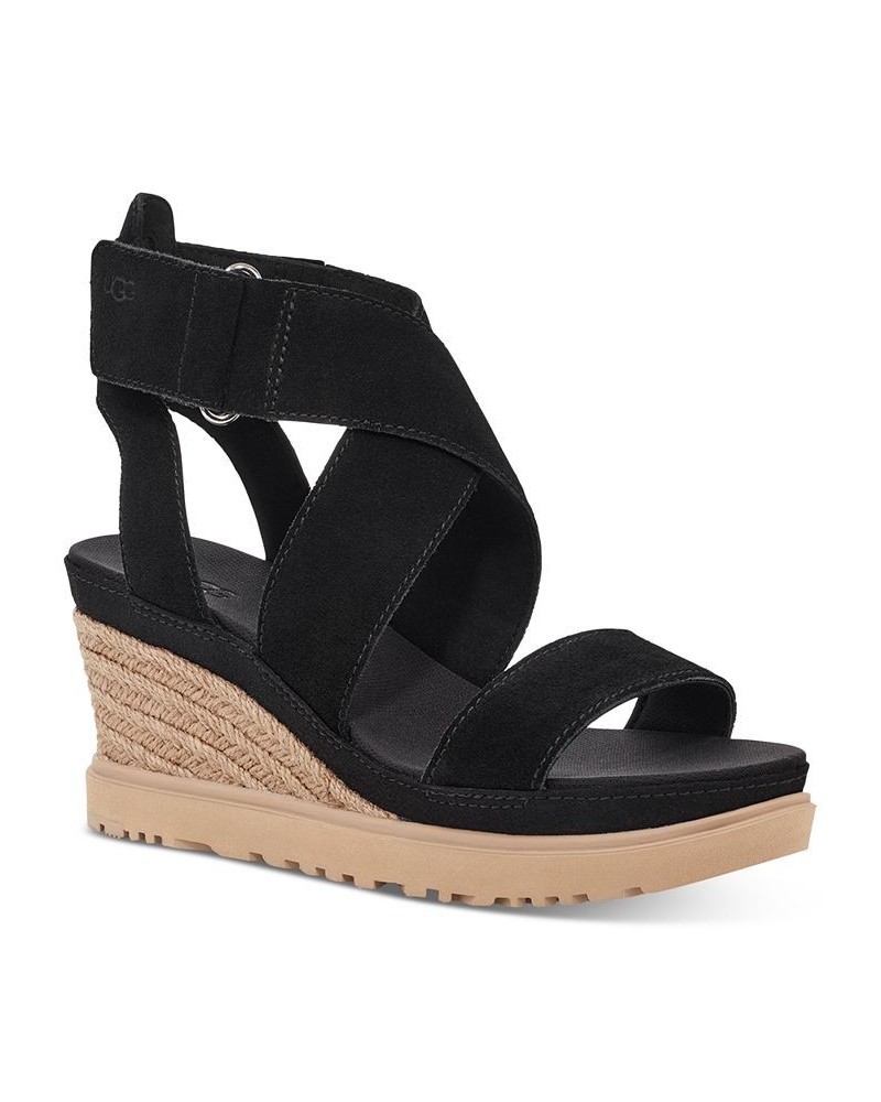 Women's Ileana Ankle-Strap Espadrille Platform Wedge Sandals Black $48.10 Shoes