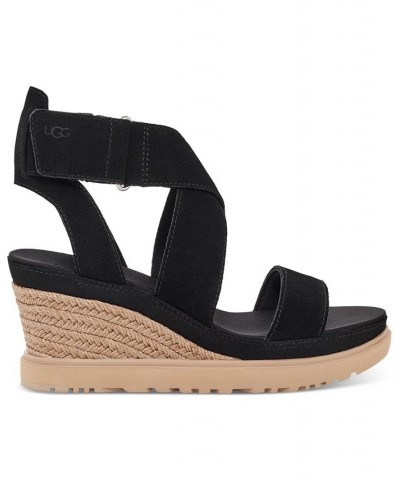 Women's Ileana Ankle-Strap Espadrille Platform Wedge Sandals Black $48.10 Shoes