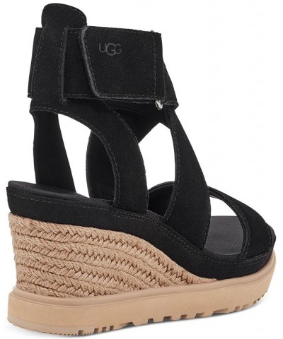 Women's Ileana Ankle-Strap Espadrille Platform Wedge Sandals Black $48.10 Shoes