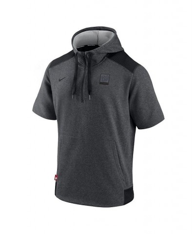 Men's Heathered Charcoal, Black Washington Nationals Authentic Collection Dry Flux Performance Quarter-Zip Short Sleeve Hoodi...