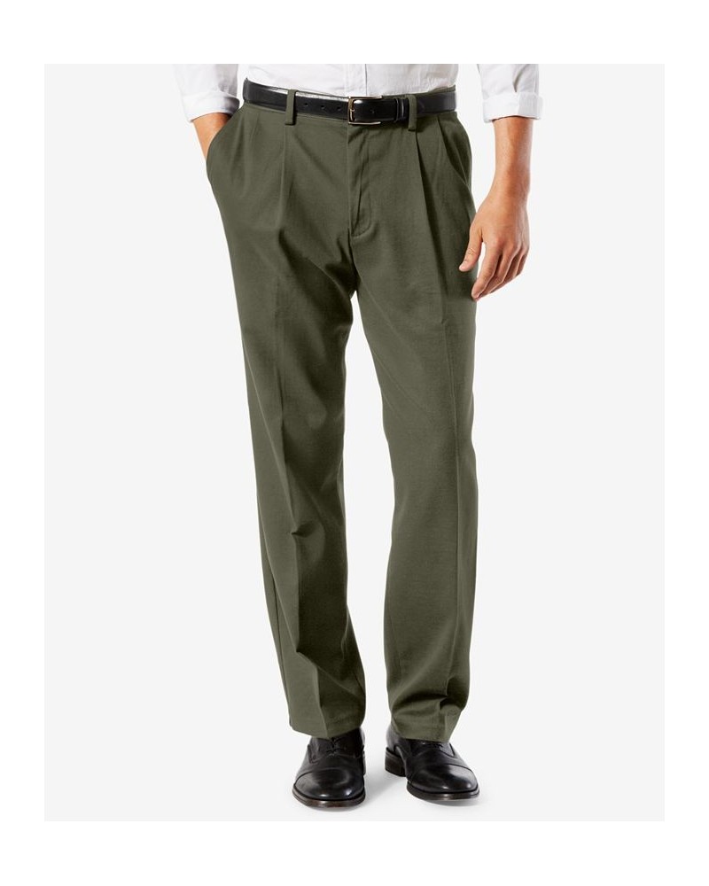 Men's Easy Classic Pleated Fit Khaki Stretch Pants Olive Grove $22.00 Pants