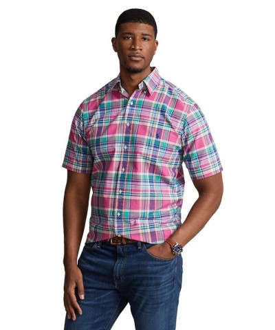 Men's Big & Tall Plaid Oxford Shirt Dark Pink/Green Multi $53.75 Shirts