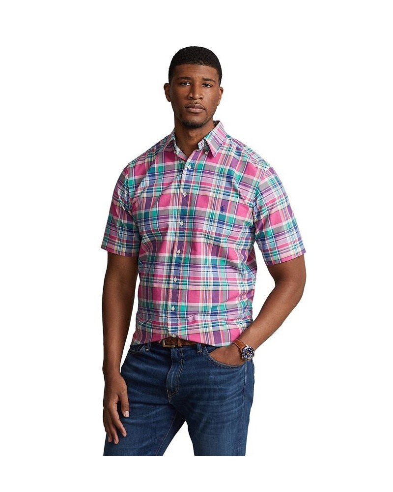 Men's Big & Tall Plaid Oxford Shirt Dark Pink/Green Multi $53.75 Shirts