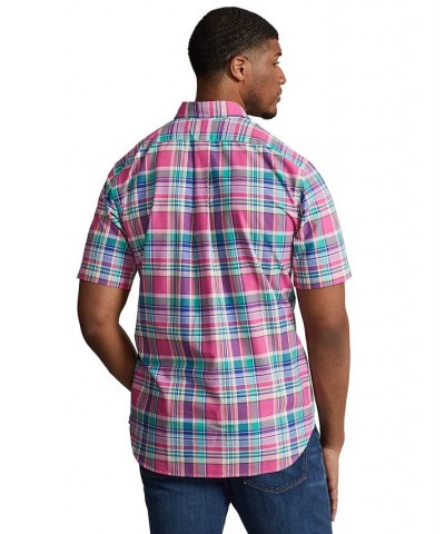 Men's Big & Tall Plaid Oxford Shirt Dark Pink/Green Multi $53.75 Shirts