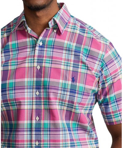 Men's Big & Tall Plaid Oxford Shirt Dark Pink/Green Multi $53.75 Shirts