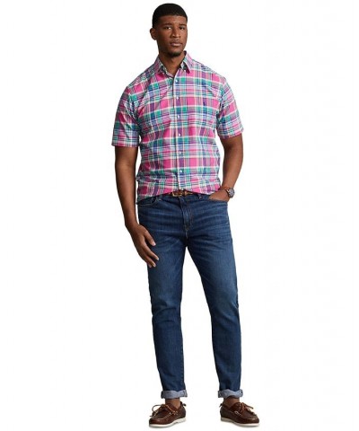 Men's Big & Tall Plaid Oxford Shirt Dark Pink/Green Multi $53.75 Shirts