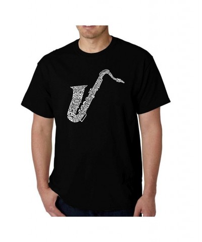 Mens Word Art T-Shirt - Saxaphone Black $20.99 T-Shirts