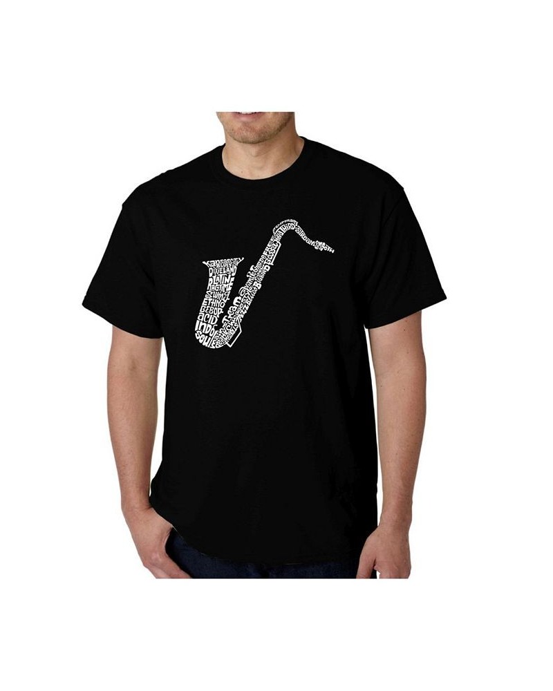 Mens Word Art T-Shirt - Saxaphone Black $20.99 T-Shirts