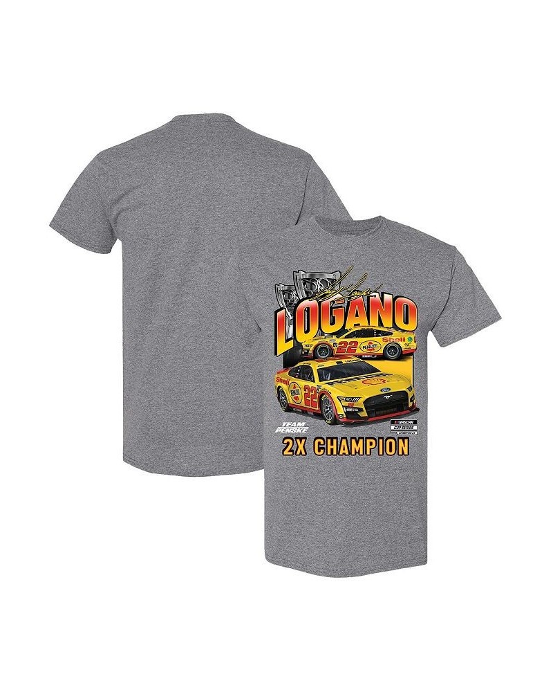 Men's Heather Gray Joey Logano Two-Time NASCAR Cup Series Champion Vintage-Like Car T-shirt $16.10 T-Shirts