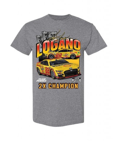 Men's Heather Gray Joey Logano Two-Time NASCAR Cup Series Champion Vintage-Like Car T-shirt $16.10 T-Shirts