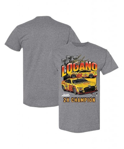 Men's Heather Gray Joey Logano Two-Time NASCAR Cup Series Champion Vintage-Like Car T-shirt $16.10 T-Shirts