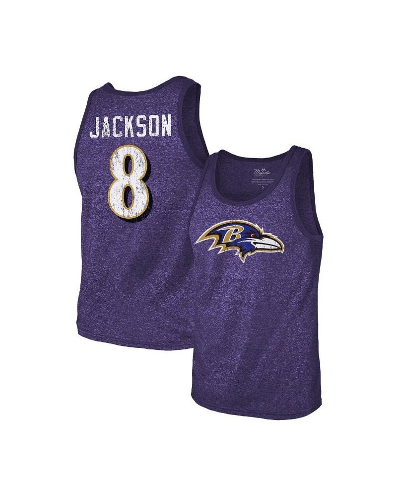 Men's Threads Lamar Jackson Purple Baltimore Ravens Name & Number Tri-Blend Tank Top $31.31 T-Shirts