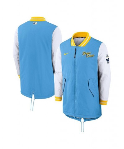 Men's Powder Blue Milwaukee Brewers Authentic Collection 2022 City Connect Full-Zip Dugout Jacket $96.60 Jackets