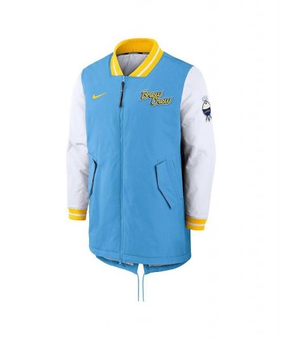 Men's Powder Blue Milwaukee Brewers Authentic Collection 2022 City Connect Full-Zip Dugout Jacket $96.60 Jackets