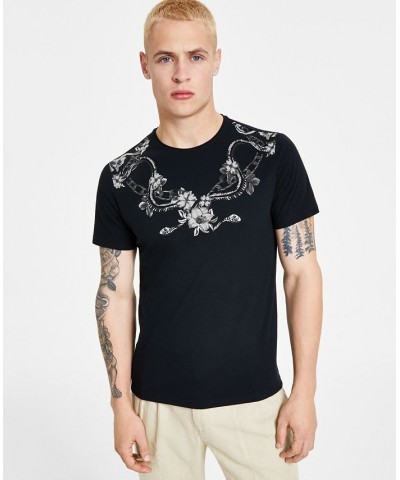 Men's Regular-Fit Floral Snake Graphic T-Shirt Black $22.25 T-Shirts