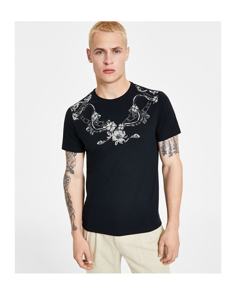 Men's Regular-Fit Floral Snake Graphic T-Shirt Black $22.25 T-Shirts