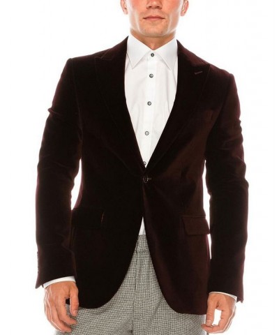 Men's Modern Italian Velvet Kennedy Blazer Red $171.50 Blazers