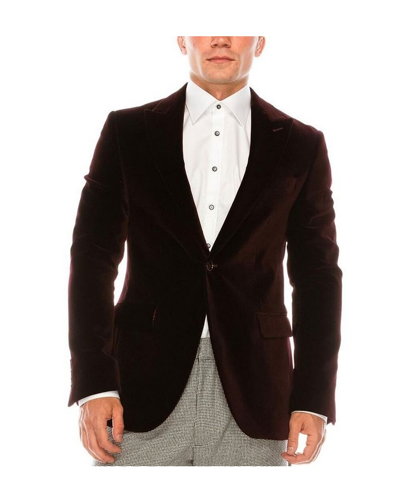 Men's Modern Italian Velvet Kennedy Blazer Red $171.50 Blazers