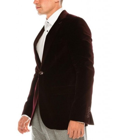 Men's Modern Italian Velvet Kennedy Blazer Red $171.50 Blazers