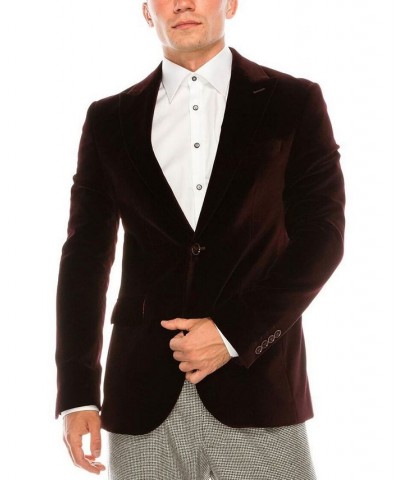 Men's Modern Italian Velvet Kennedy Blazer Red $171.50 Blazers