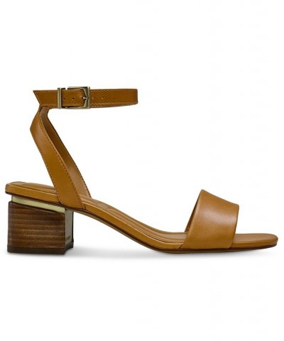 Acaylee Two-Piece Block-Heel City Sandals Brown $50.14 Shoes