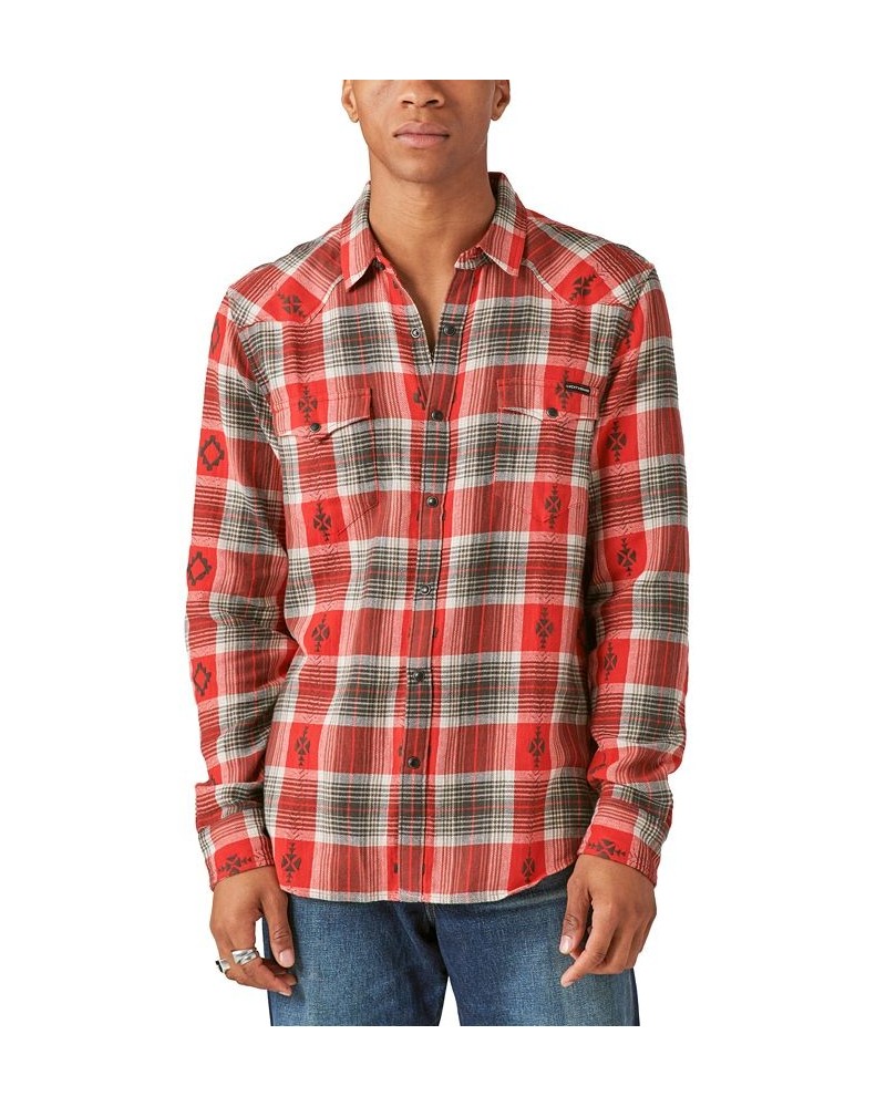 Men's Plaid Dobby Western Long Sleeve Button Down Shirt Red Plaid $28.89 Shirts