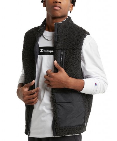 Men's Cozy Standard-Fit Mixed-Media Plush Fleece Vest Black $32.00 Jackets