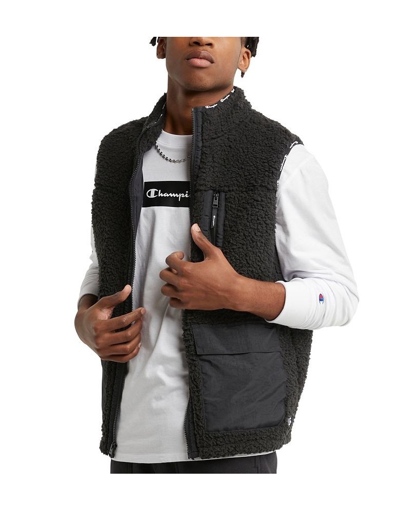 Men's Cozy Standard-Fit Mixed-Media Plush Fleece Vest Black $32.00 Jackets