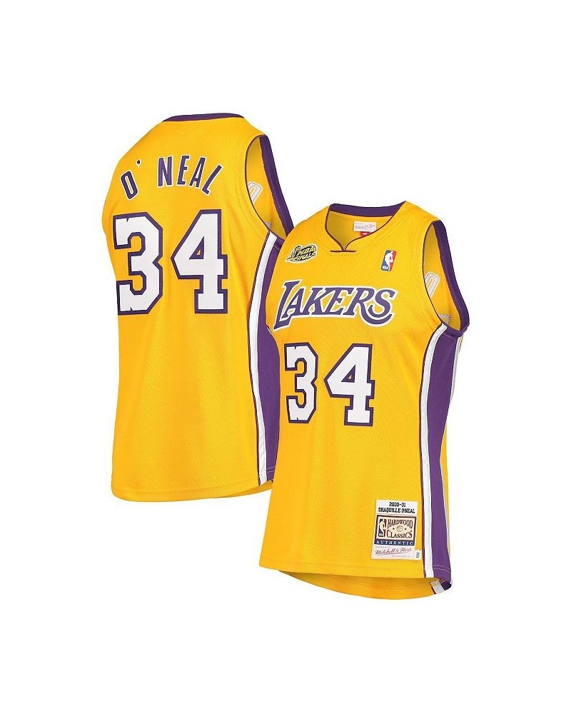 Men's Shaquille O'Neal Gold Los Angeles Lakers 2000 NBA Finals Hardwood Classics Authentic Jersey $91.65 Jersey