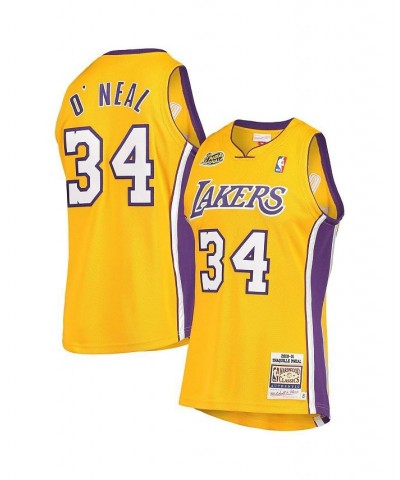 Men's Shaquille O'Neal Gold Los Angeles Lakers 2000 NBA Finals Hardwood Classics Authentic Jersey $91.65 Jersey