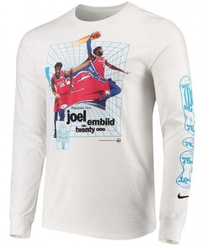 Men's Joel Embiid White Philadelphia 76Ers Time Warp Long Sleeve T-shirt $23.50 T-Shirts