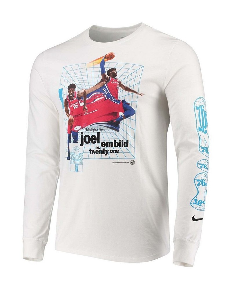 Men's Joel Embiid White Philadelphia 76Ers Time Warp Long Sleeve T-shirt $23.50 T-Shirts