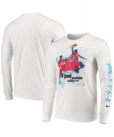 Men's Joel Embiid White Philadelphia 76Ers Time Warp Long Sleeve T-shirt $23.50 T-Shirts