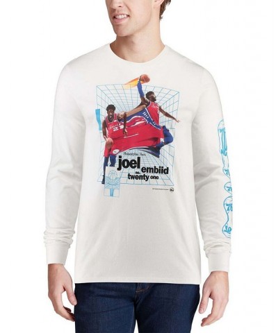 Men's Joel Embiid White Philadelphia 76Ers Time Warp Long Sleeve T-shirt $23.50 T-Shirts