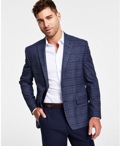 Men's Classic-Fit Ultraflex Stretch Pattern Plaid Sport Coats Blue $46.08 Blazers