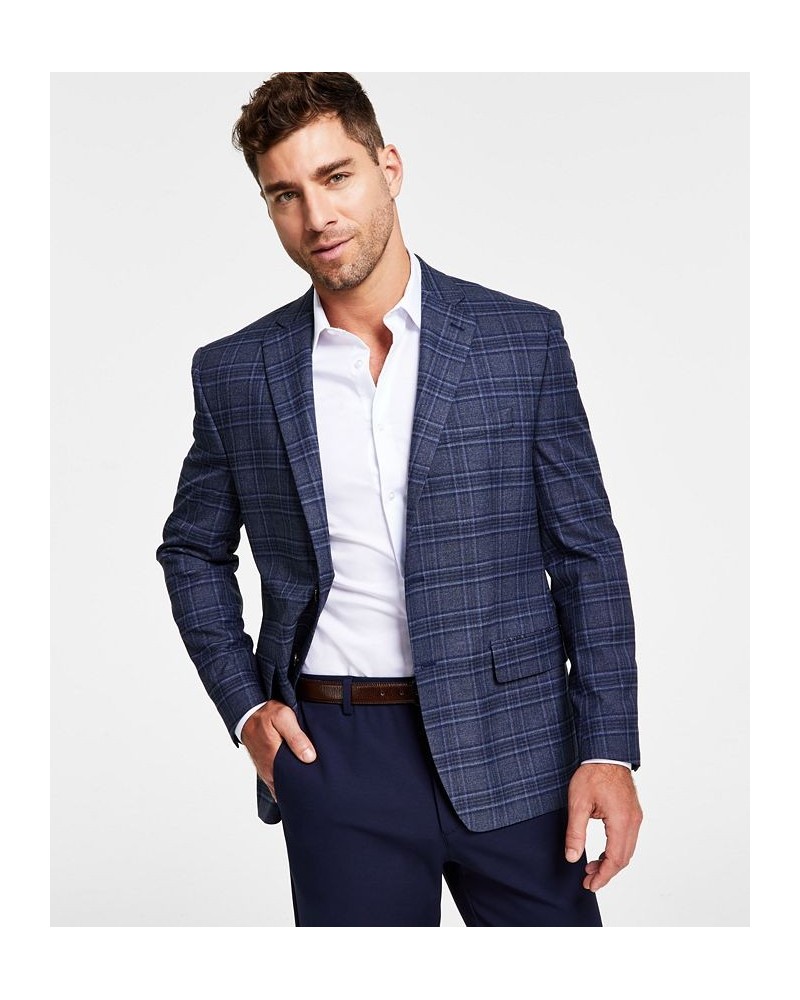 Men's Classic-Fit Ultraflex Stretch Pattern Plaid Sport Coats Blue $46.08 Blazers