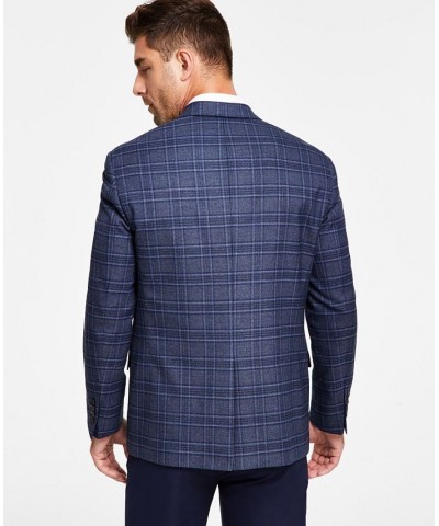 Men's Classic-Fit Ultraflex Stretch Pattern Plaid Sport Coats Blue $46.08 Blazers